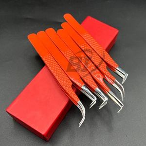 Pince à épiler professionnelle en acier inoxydable orange pour extensions de cils, prise en main robuste, pointe personnalisable, logo privé - Product Image 6