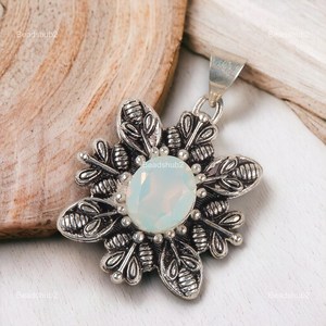 NIKHIL GEMS Elegant <b>Opal</b> Flower <b>Pendant</b> 925 Sterling Silver Rhodium Plated Vintage Style Women's Jewelry Everyday Wear Solitaire - Product Image 4
