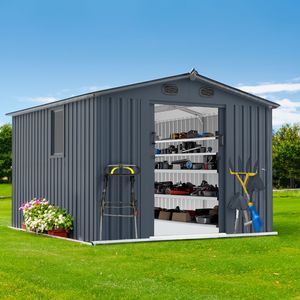 Abri de jardin en métal de grande taille 8x10 pieds avec fenêtre et portes verrouillables pour le rangement dans le jardin, la cour, la terrasse ou la pelouse - Product Image 1