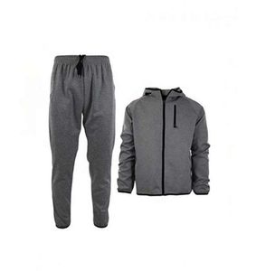 Conjunto Deportivo Gris para Hombre, con Capucha y Cremallera, Pantalones Largos, Ropa Casual de Otoño, Color Sólido, Transpirable, Material de Poliéster y Algodón - Product Image 1