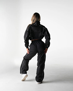 New Arrival Custom Autumn Women's Waterproof Windbreaker Printed Rhinestone Full Length Collar Jacket Pants Tracksuit <b>Zip</b> Nylon - Product Image 3