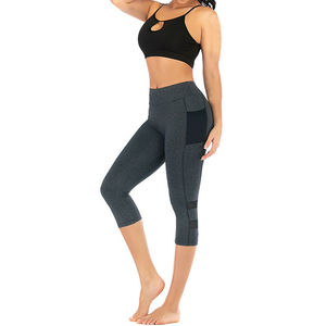 High Waist <b>Capri</b> <b>Leggings</b> Solid Color Knitted Stretch Breathable Compression Quick Dry Sporty Style Women's Activewear - Product Image 5