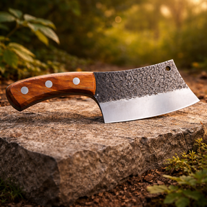 มีดปังตอเหล็กกล้าคาร์บอนเกรดอุตสาหกรรม ทำด้วยมือ พร้อมด้ามไม้และปลอกหนัง รับผลิตแบบ ODM/OEM สำหรับครัว - Product Image 5