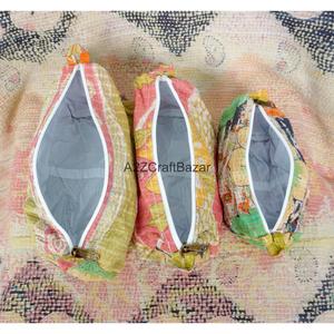 Block Print Kantha Floral Tassel Zipper Closure Eco-Friendly Durable Vintage Fashion Boho Lightweight Soft Cosmetic Organizer - Product Image 5