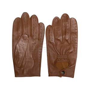 <b>Brown</b> <b>Leather</b> Driving <b>Gloves</b> Soft Cow Aniline Unlined Perforated Breathable Grip Outdoor Classic Fashion <b>Mens</b> Driving <b>Gloves</b> - Product Image 2