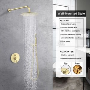 "Wall-Mounted <b>Shower</b> <b>System</b> with 10" Rainfall & Handheld <b>Shower</b> Head Brushed Gold Finish Bath Hardware Set" - Product Image 6