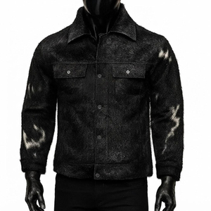 Factory Custom <b>Men</b> Black White Cow Print Faux <b>Fur</b> <b>Jacket</b> Fashion Winter Outerwear Turn-down Collar Regular Fit - Product Image 1