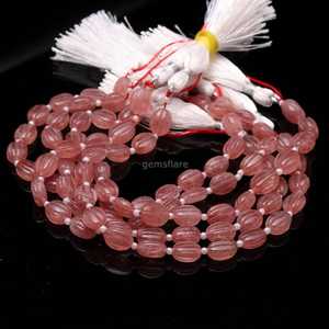 Cuentas de cuarzo rosa fresa talladas a mano, piedras preciosas ovaladas talladas a mano, cuentas de cuarzo rosa fresa natural, cuentas sueltas para joyería. - Product Image 4