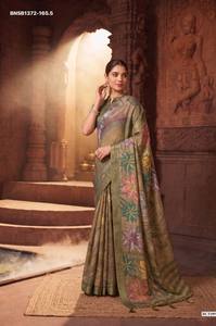 Fournisseur indien de collections de saris et de chemisiers en soie Zari-Checks de qualité export avec motif floral et impression à chaud - Product Image 6