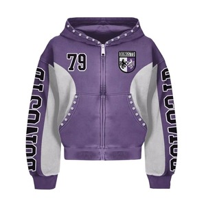 DONGSTD Oversized Cropped Hoodie With <b>Rhinestone</b> Details Streetwear Zip-Up Fleece <b>Jacket</b> Men's Winter Wear - Product Image 4