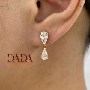 Sparkling Oval Heart Emerald Cut Lab Grown <b>Diamond</b> Drop Stud <b>Dangle</b> <b>Earrings</b> Yellow Gold Rhodium Plated IGI Certified Trendy - Product Image 4