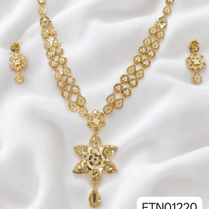 Women's Brass 18K Gold Plated Turkish Long Haram Necklace <b>Set</b> Lock Design Bridal Traditional Wedding Engagement - Product Image 1