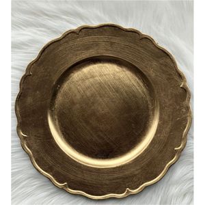 Assiette de présentation de luxe dorée à bord perlé de 13 pouces, sous-assiette décorative métallique pour mariages, banquets et décoration de table élégante - Product Image 2
