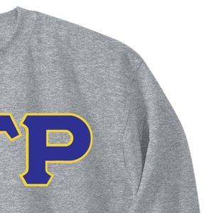 Sudadera Gris Jaspeado con Letras Griegas Bordadas, Cuello Redondo, Manga Larga, Estilo Casual, Ropa Deportiva, Diseño Azul y Dorado - Product Image 4