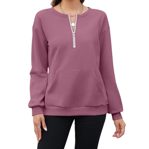 Sweat-shirt à col zippé pour femme - Confortable pour un style décontracté au quotidien, streetwear, épaules tombantes, respirant, respectueux de l'environnement - Product Image 3