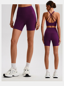Conjunto de yoga de 2 piezas para mujer: Sujetador deportivo con cuello cuadrado y espalda cruzada, leggings de longitud media, a cuadros, transpirables, azul claro, ropa deportiva. - Product Image 3