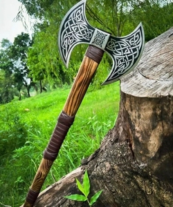 LEGACY BLADES Hacha de camping de doble cabeza con espalda plana, de acero de alto carbono, hecha a mano, mango de madera de fresno, OEM ODM al por mayor - Product Image 5