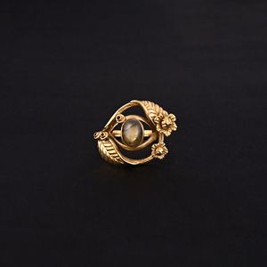 <b>Tiger</b> <b>Eye</b> <b>Ring</b> with Floral Accents Gold-Plated Brass Trendy Wedding - Product Image 2