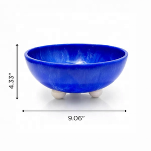 Tazón de Resina Azul Pulido de Lujo Moderno Faiza Craft con Diseño de Puntos Blancos y Base, Ligero, para Servir Ensaladas y Comida en Fiestas - Product Image 6