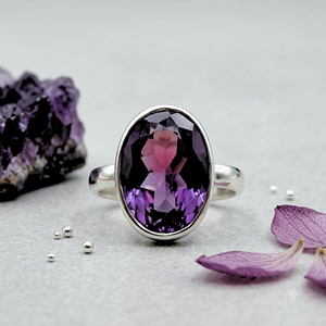 925 Sterling <b>Silver</b> Oval Amethyst Bezel Set Eternity <b>Band</b> <b>Ring</b> for Women Anniversary Party Wedding Gift Jewelry - Product Image 3
