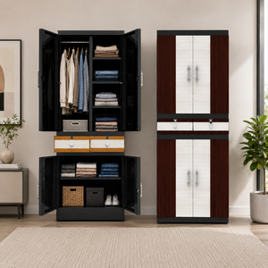 Naiba Drawer Fit Plastic <b>Wardrobe</b> Cabinet Dark Brown with Drawer, Shelves & Hanger for Clothing Storage Bedroom Furniture - Product Image 1