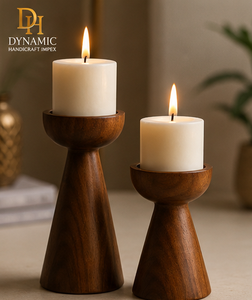 Handmade Wooden Tealight Candle Holder Set of 2 Rustic Pedestal Candle Stands for Home Wedding Table Decor - Product Image 5