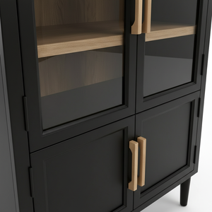 Vitrine d'exposition design arqué en bois d'hévéa, MDF et placage de chêne, écologique, 4 compartiments, portes à battants, mobilier de salon - Product Image 2