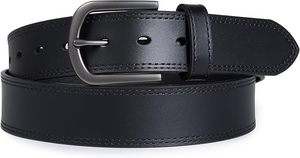<b>Black</b> Cow Hide Leather <b>Belt</b> with Steel Rectangular Pin Buckle Formal Durable Design - Product Image 2