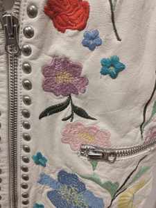 Premium Handcrafted Floral Embroidery Studded Biker <b>Jacket</b> Soft White <b>Sheepskin</b> Leather Moto <b>Jacket</b> for Women Streetwear Fashion - Product Image 3