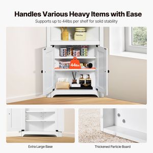 "2-Door Freestanding Wooden <b>Corner</b> Kitchen <b>Storage</b> Cabinet 3-Tier 32" Adjustable Shelves" - Product Image 5