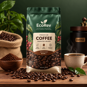 EcoRev Café Premium en Grano Tostado 340g Tueste Medio Granos Enteros Origen Único Ecológico Bolsa con Cierre Hermético Reutilizable - Product Image 5