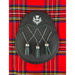 Custom Thistle Black Vegan Leather Kilt Sporran Scottish Traditional 3 Tassels Kilt Sporran With <b>Belt</b> <b>Chain</b> - Product Image 1