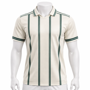 Custom Men’s Retro Pinstripe <b>Soccer</b> Jersey Breathable Polyester Football Shirt Cream Green Striped Athletic Team Wear Quick Dry - Product Image 2