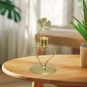 Modern <b>Brass</b> Heart Shape <b>Candle</b> <b>Holder</b> With Fan Leaf Design Decorative Table Centerpiece Valentine's Day Home Decor - Product Image 2
