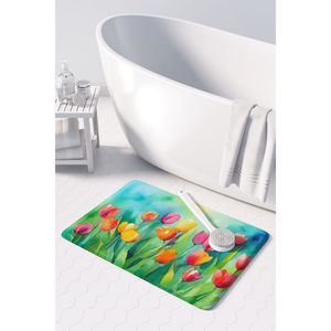 Alfombra de baño de espuma viscoelástica de tulipanes en acuarela, Alfombra de cocina antifatiga lavable a máquina, cojín cómodo para uso en baño o cocina - Product Image 3