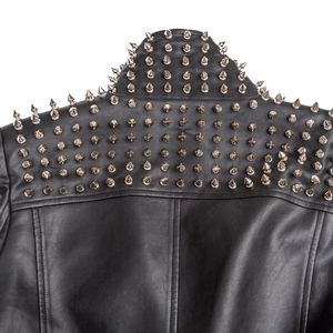 Nouvelle collection printemps-automne : Blousons en similicuir PU pour femmes et hommes, style motard, avec clous décoratifs - Product Image 6