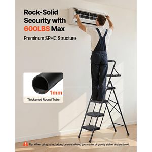Scala Pieghevole Portatile in Acciaio a 4 Gradini con Pedana Antiscivolo, Impugnatura Confortevole, Capacità 600 Libbre, Ampio Vano Porta Attrezzi per Uso Domestico e Ufficio - Product Image 4