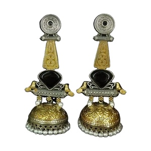 OM Fashion Studio tradicional India oxidado pendientes ligeros multifunción antiguo Oro Verde piedra estilo étnico colgante - Product Image 4