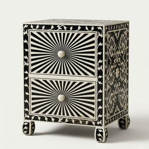Table de chevet vintage en os incrusté, tiroir latéral à motif artistique, meuble fait main, unité de rangement élégante pour chambre à coucher - Product Image 5