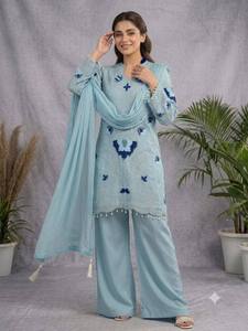 New Women's Beautiful Embroidered With Cut Worked <b>Top</b>,Plazzo With Dupatta Set - Product Image 2