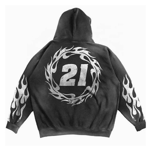 Conjunto Deportivo Personalizado Y2K Flame, Sudadera con Capucha Oversize con Estampado Gráfico, Pantalones Deportivos Anchos, Estilo Urbano Vintage Ecológico - Product Image 6