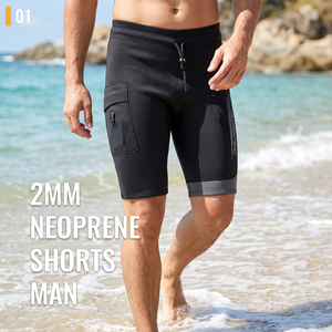 Pantalones cortos de neopreno Aropec de 2 mm con cintura baja delantera y alta trasera, bolsillos tipo cargo, costuras planas para surf y buceo OEM/ODM - Product Image 2