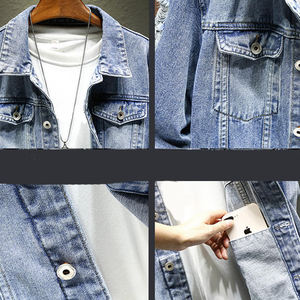 Veste en jean streetwear personnalisée pour homme, veste en jean déchirée à boutons sur le devant - Product Image 6