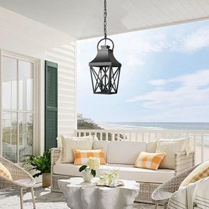 Lampadario a gabbia pendente da esterno nero a 2 luci per esterno in vetro trasparente per portico e struttura a soffitto (1 confezione) - Product Image 6