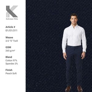 Tissu en coton tissé éco-responsable 265 GSM avec élasthanne, sergé 2/2 S extensible, pour pantalon chino, fabricant de textiles vestimentaires - Product Image 1