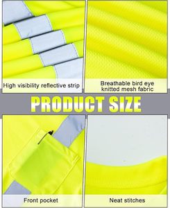 Safety ANSI Class 2 Reflective Polo Shirt Hi Vi <b>Construction</b> Short Sleeve T-Shirt Workwear with Reflective Tape - Product Image 5