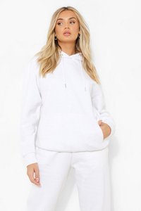 Custom White Oversized Hooded <b>Fleece</b> <b>Sweatshirt</b> Solid Color Casual Pullover with Pocket Unisex Autumn Wear Embroidery Logo OEM - Product Image 3