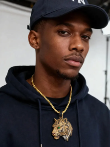 Tiger Head Pendant 18K Gold Plated <b>Crystal</b> Rhinestone Hiphop Men's Jewelry <b>Animal</b> Themed Charm Everyday Wear - Product Image 5