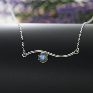 925 Sterling Silver Blue Flashy Labradorite 8 mm Round Bezel Rhodium Plated Pendant Minimalist Women Wedding Jewelry <b>Necklace</b> - Product Image 1