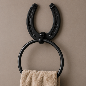 Porte-serviettes au design distinctif en cuir brun foncé, inspiré de l'équipement équestre classique en cuir, construction robuste à fixer au mur - Product Image 2
